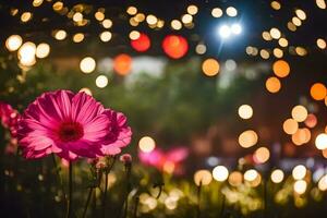 pink flowers in front of a lighted background. AI-Generated photo