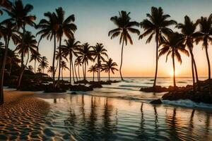 wall art - photograph - palm trees at sunset by james kennedy. AI-Generated photo