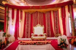 an indian wedding ceremony with a red and gold theme. AI-Generated photo
