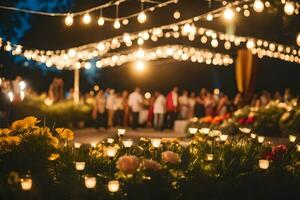 a wedding reception with candles and flowers. AI-Generated photo