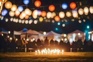 a group of people sitting around a fire in the grass. AI-Generated photo