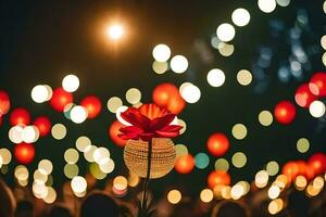 a red flower is in the middle of a crowd of people. AI-Generated photo