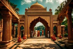 a beautiful archway in an indian temple. AI-Generated photo