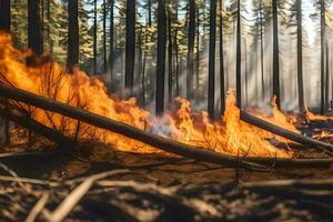 un bosque fuego en el medio de un bosque. generado por ai foto