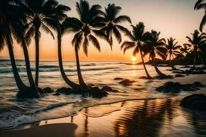 the sun sets on the beach in costa rica. AI-Generated photo