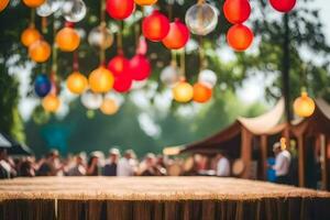 muchos vistoso globos colgando desde un carpa. generado por ai foto