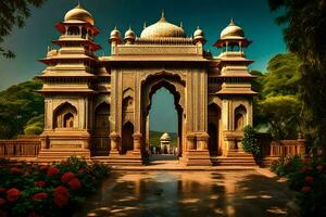 the gate of the palace in india. AI-Generated photo