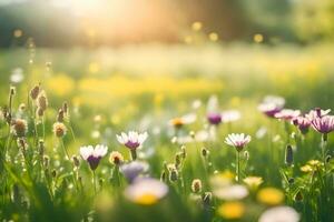 beautiful spring flowers in a meadow. AI-Generated photo