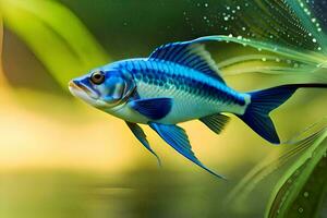 un azul pescado nadando en el agua. generado por ai foto