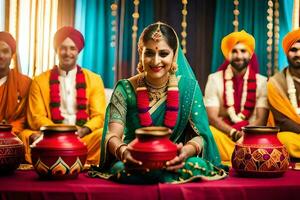 indian wedding ceremony with bride and groom. AI-Generated photo