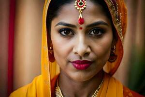 un mujer en tradicional indio atuendo. generado por ai foto