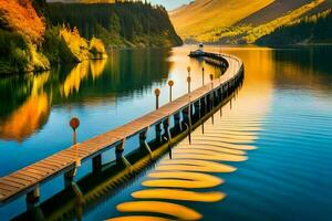 a wooden pier stretches out into the water. AI-Generated photo