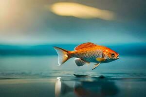 un pescado es nadando en el agua. generado por ai foto