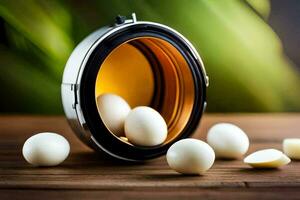 eggs in a jar on a table. AI-Generated photo