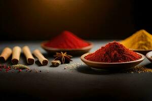 spices and spices on a black background. AI-Generated photo