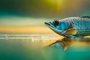 un pescado con un grande ojo es flotante en el agua. generado por ai foto