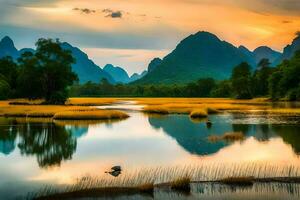 the li river in china. AI-Generated photo