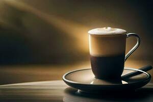 a coffee cup with a latte on a saucer. AI-Generated photo