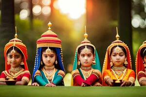 indian children in traditional costumes. AI-Generated photo