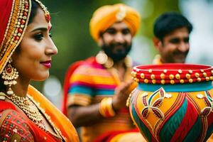 indio Boda fotografía en Delhi. generado por ai foto