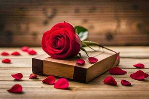 el Rosa es en el libro, el libro es en el mesa, el mesa es en el. generado por ai foto