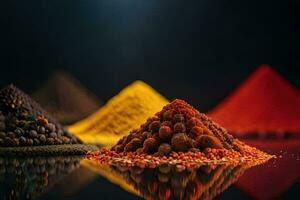 colorful spices on a black background. AI-Generated photo