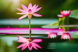 pink lotus flower in water with reflection. AI-Generated photo