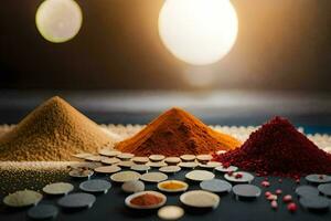 a variety of spices and spices on a table. AI-Generated photo