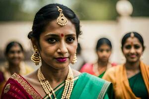 a woman in a sari with other women in the background. AI-Generated photo