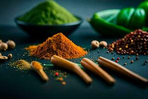 spices and spices on a black background. AI-Generated photo