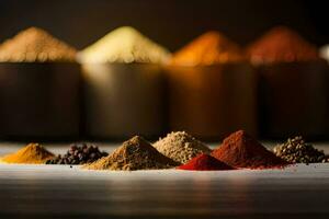 a variety of spices and spices on a table. AI-Generated photo