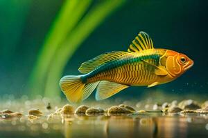 un pescado nadando en un acuario con agua y plantas. generado por ai foto