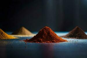 a variety of spices are shown on a dark surface. AI-Generated photo