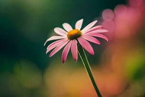 un soltero rosado flor es en el medio de un campo. generado por ai foto