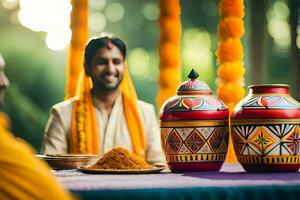 indio Boda ceremonia en Delhi. generado por ai foto