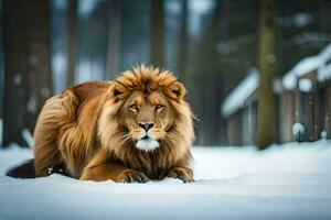 a lion in the snow. AI-Generated photo