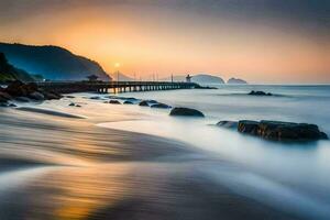 el Dom sube terminado el Oceano y muelle. generado por ai foto