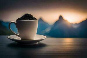 café, montaña, amanecer, amanecer, amanecer, amanecer, amanecer, amanecer, amanecer,. generado por ai foto