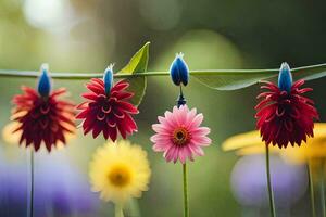 colorful flowers hanging from a string. AI-Generated photo