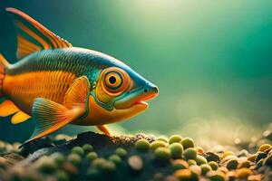 un pescado con brillante naranja ojos y un grande boca. generado por ai foto