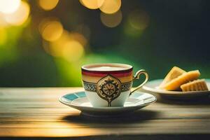 coffee cup and saucer on the table. AI-Generated photo