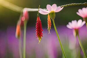 pink flowers are growing in a field. AI-Generated photo