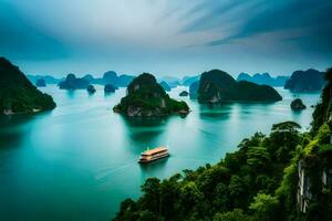 the beautiful scenery of halong bay in vietnam. AI-Generated photo