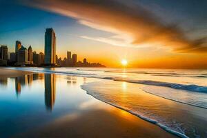 el Dom conjuntos terminado el ciudad horizonte en Dubái generado por ai foto