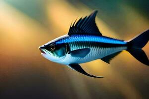 un pescado con azul y negro rayas. generado por ai foto