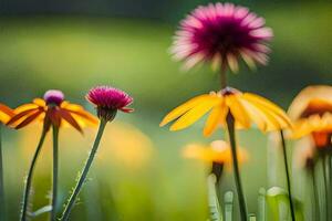 a field of colorful flowers in the sun. AI-Generated photo