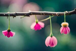 pink flowers hanging from a branch. AI-Generated photo