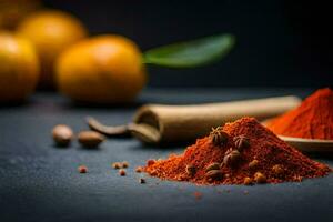 spices and spices on a black table. AI-Generated photo