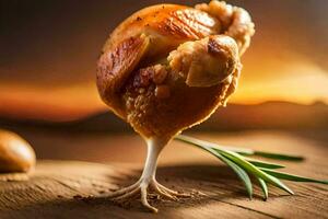 a chicken leg with a rosemary sprig on top. AI-Generated photo
