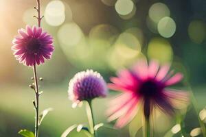 pink flowers in the sun with a blurry background. AI-Generated photo